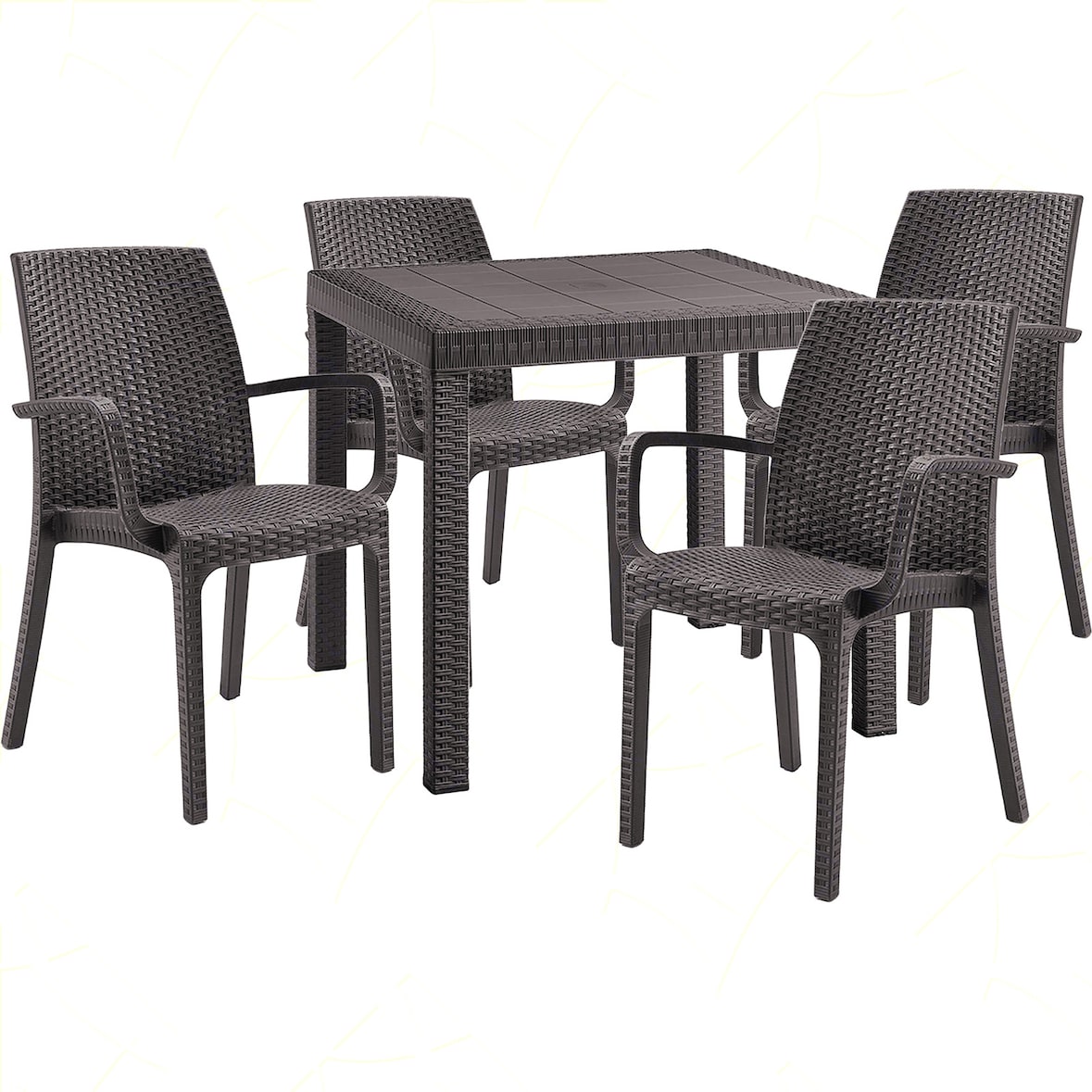 Conjunto de 4 sillones con mesa cuadrada de ratán marrón