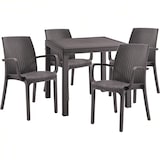 thumbnail of Conjunto de 4 sillones con mesa cuadrada de ratán marrón