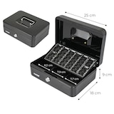 thumbnail of HMF Geldkassette abschließbar, Kasse mit Euro Münzzählbrett, 3 Banknotenfächer, 25 x 18 x 9 cm, Schwarz