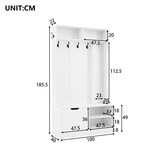 thumbnail of Flurgarderobe Komplett-Set 100x40x185,5 cm mit gepolsterter Sitzbank, Flip-Top Schuhschrank, 6 Haken, offener Stauraum, Garderobe, modern, Weiß
