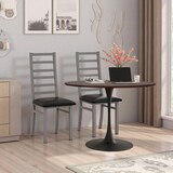 thumbnail of Esstisch rund Braun Eiche 120x120x75  mit Bootskante, Patchwork Tischplatte aus MDF mit Holzoptik, Metallgestell stabil