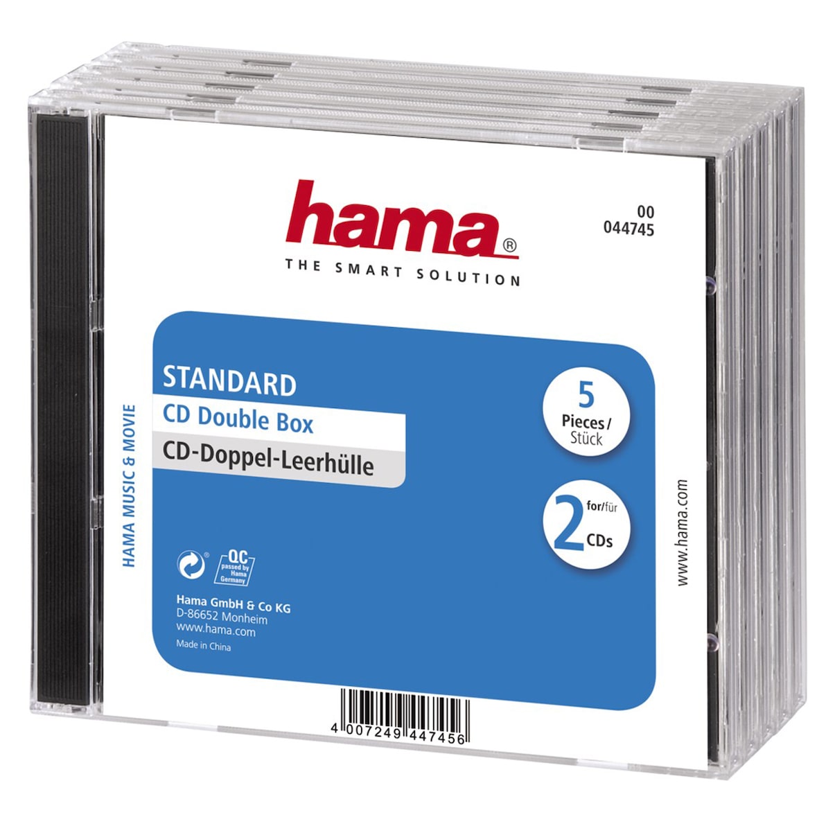 Hama CD Double Jewel Case Standard, Pack 5 2 Disks Transparent