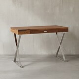 thumbnail of Schreibtisch 120x55x78 cm Sheesham Massivholz / Metall Chrom, Design Bürotisch mit Schublade, HomeOffice Laptoptisch Computertisch mit