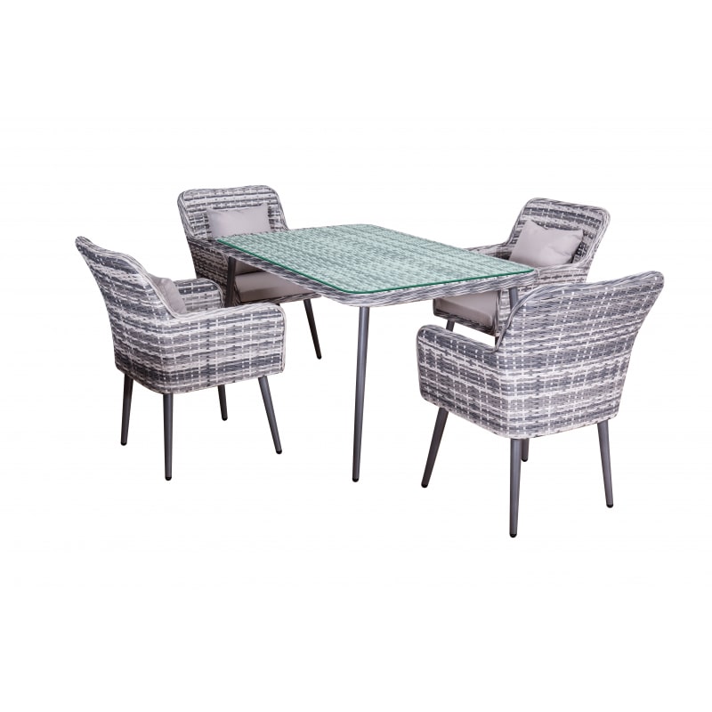 Jet-Line Garten Set Essgruppe "Lima", grau Polyrattan Gartenmöbel Aluminium Salzwasserbeständig