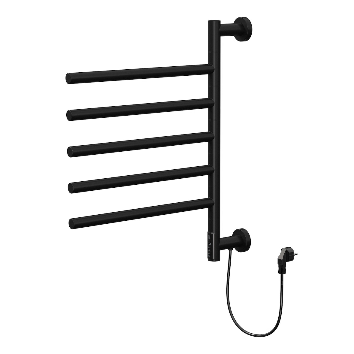LuxeBath Elektrischer Handtuchwärmer Schwarz matt 75W, 5 schwenkbare Arme, 450x622 mm, 45–60°C, Timer