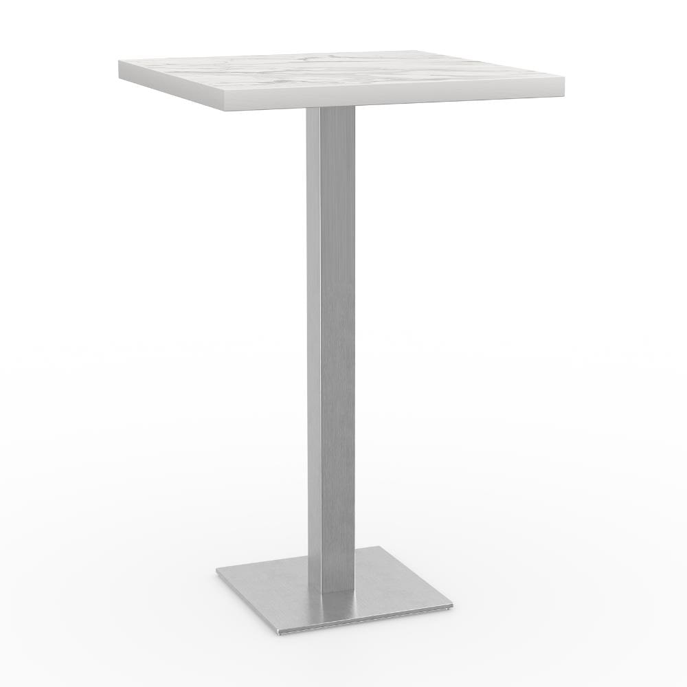 Gastro Stehtisch 50x50 cm | Marmor Weiß | Edelstahlgestell