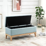 thumbnail of HOMCOM baúl de almacenaje para dormitorio 72L puff almacenaje tapizado en lino banco de almacenaje con patas de madera 110x39x45 cm verde claro