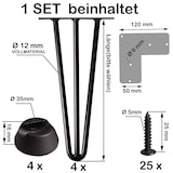 thumbnail of 4x Haarnadel Tischbeine EDELSTAHL SCHWARZ CHROME Möbel Tischgestell Hairpin Leg CHROM 3 Streben 40
