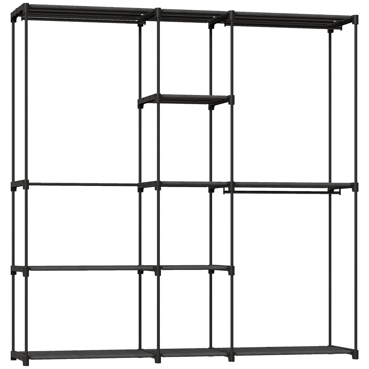 HOMCOM armario de ropa, perchero, 182x43x185 cm, armario abierto con 8 estantes de tela, barras para colgar, marco de metal, negro