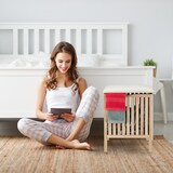 thumbnail of Relaxdays Wäschekorb mit Sitz, Badhocker mit Stauraum, 40 l Wäschesammler, Holz/Stoff, HBT: 51 x 41 x 41 cm, natur/weiß