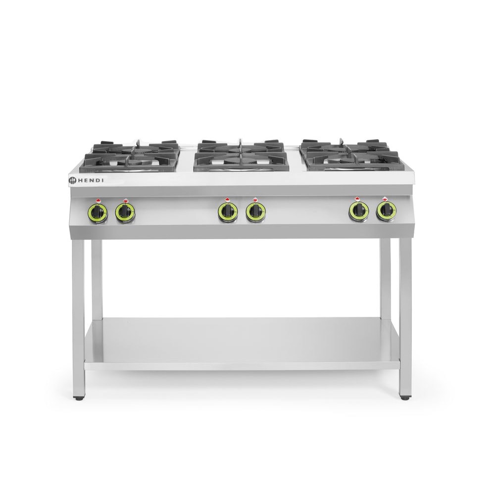 HENDI Gasfornuis 6-pits open standaard, Kitchen Line, 28,5kW, 1200x700x(H)900mm