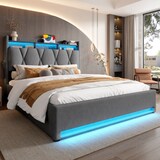 thumbnail of Polsterbett 140x200 cm mit LED-Beleuchtung und Stauraum-Kopfteil–modernes Design und hoher Komfort Grau