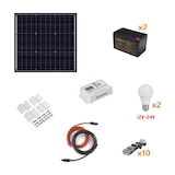 thumbnail of Alcapower -  50-W-Photovoltaik-Insel-Kit - Kit mit Solarpanel, Laderegler, Glühbirnen und Installationszubehör