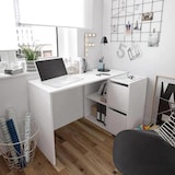 thumbnail of Scrivania Multiposizione Angolare O Dritta Reversibile Con 4 Ripiani Chiusi Vani A Giorno Ufficio Studio Casa Gaming Design 152 x 49 x 74 Cm Bianco