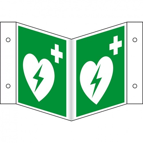 Schild I Rettungs-Nasenschild Automatisierter externer Defibrillator (AED), Kunststoff, 200x200mm, ASR A1.3, DIN EN ISO 7010 E010
