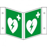 thumbnail of Schild I Rettungs-Nasenschild Automatisierter externer Defibrillator (AED), Kunststoff, 200x200mm, ASR A1.3, DIN EN ISO 7010 E010