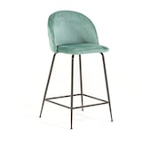 thumbnail of Set 2 sgabelli da bar imbottiti in velluto, gambe in metallo, h.65cm, per bar, ristoranti e cucina, design elegante -Sara XL-Verde giada/Grigio