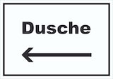thumbnail of Dusche Schild mit Text und Richtungspfeil links waschen Hygiene waagerecht A3 Rückseite selbstklebend