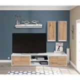 thumbnail of Dmora Wohnwand Wells, Wohnzimmerset, Mehrzweck-Wohnzimmermöbel, Komposition für modernes Wohnzimmer, 200x40h114 cm, Weiß und Eiche