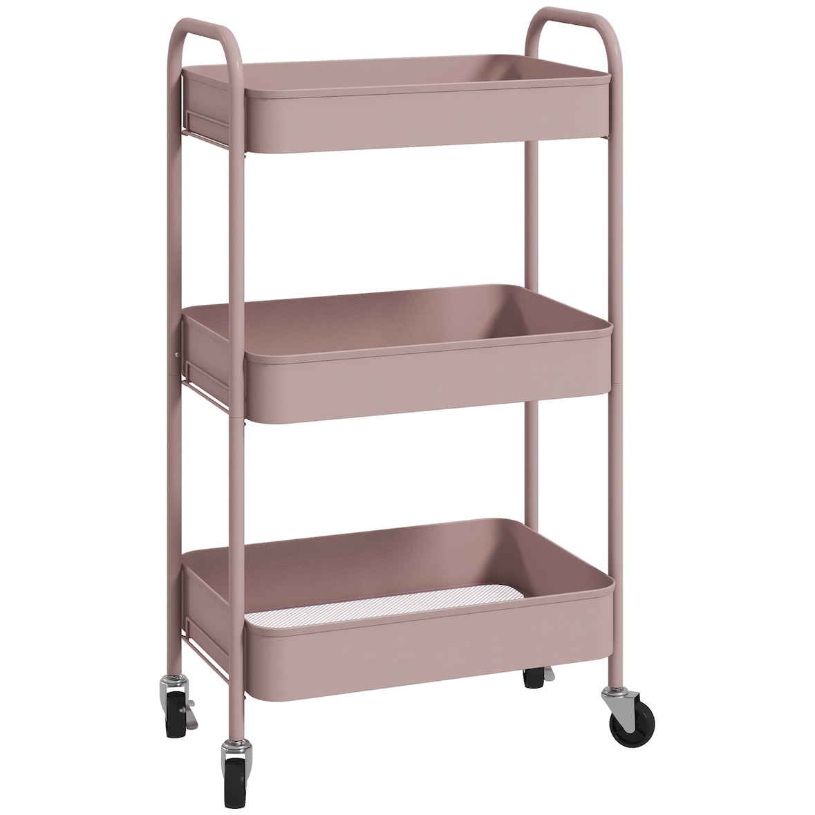 Carrito auxiliar con ruedas carrito de almacenamiento con 3 cestas y marco de acero para salón dormitorio oficina cocina 45x30,6x79 cm rosa