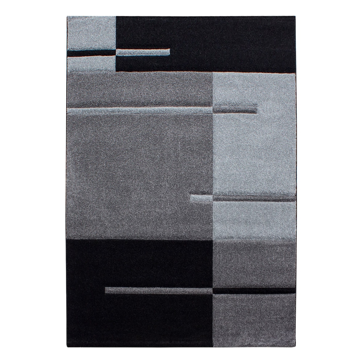 Carpetsale24 Teppich Läufer 80x300 cm – Kurzflor Konturenschnitt in Schwarz Grau – Kariertes Design, für Flur, Küche, Wohnzimmer