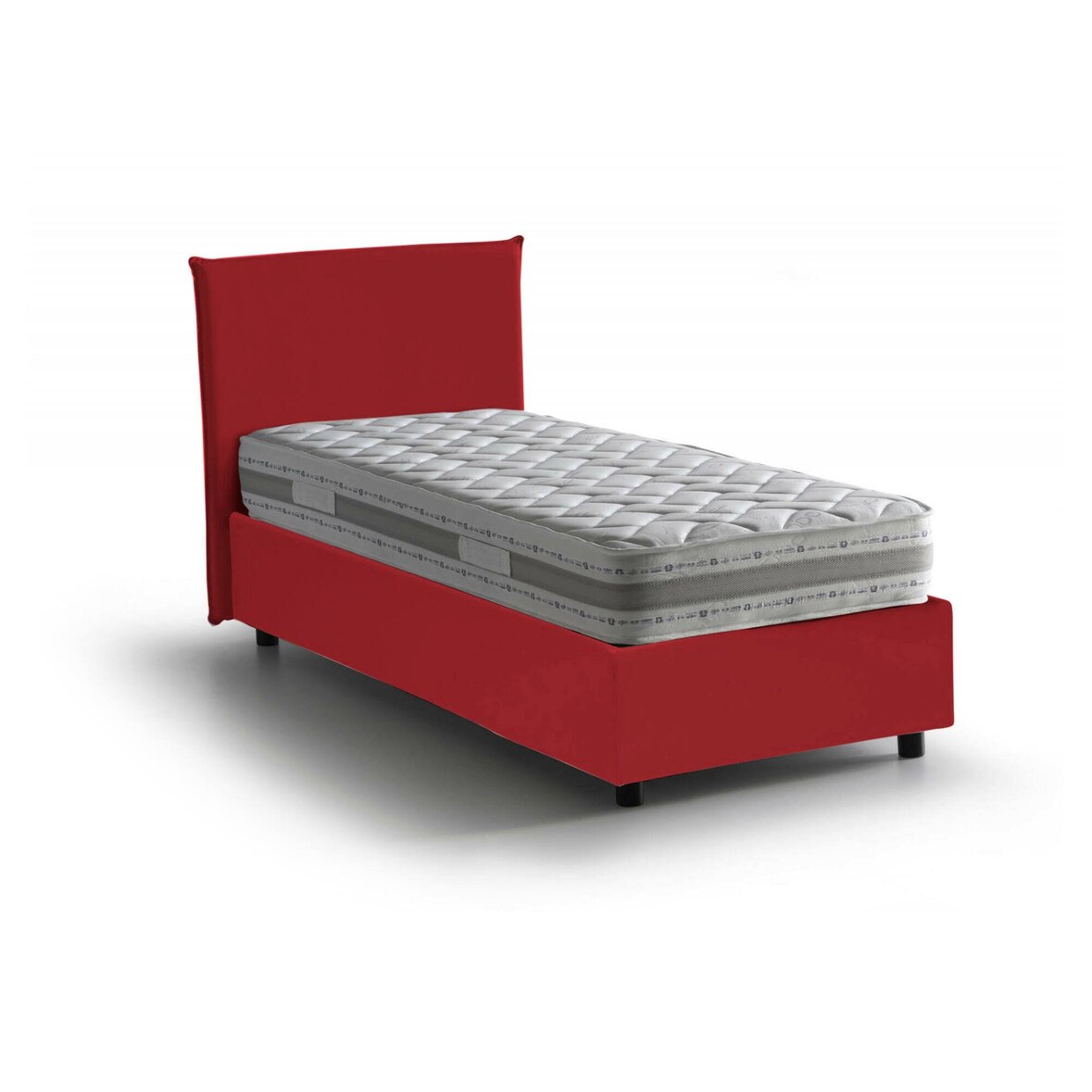 Dmora Einzelbett Carola, Containerbett mit Stoffbespannung, 100% Made in Italy, Seitliche Öffnung, inklusive Matratze Cm 80x190, Rot