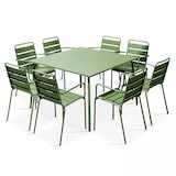 thumbnail of Ensemble table de terrasse carrée et 8 fauteuils en métal vert cactus  - Oviala