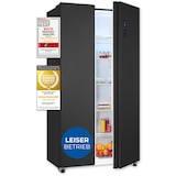 thumbnail of Exquisit Side-by-Side-Kühlschrank, Kühl-Gefrierkombination, NoFrost, Schnellgefrieren, 4-Sterne-Gefrieren, LED-Display, SBS46-040E inoxlook-az