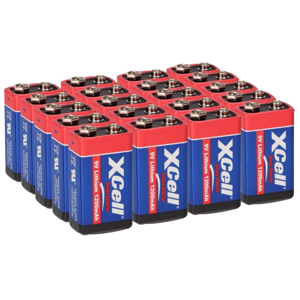 20x XCell Lithium 9V Block Hochleistungs- Batterien für Rauchmelder / Feuermelder - 10 Jahre Batterie Lebensdauer