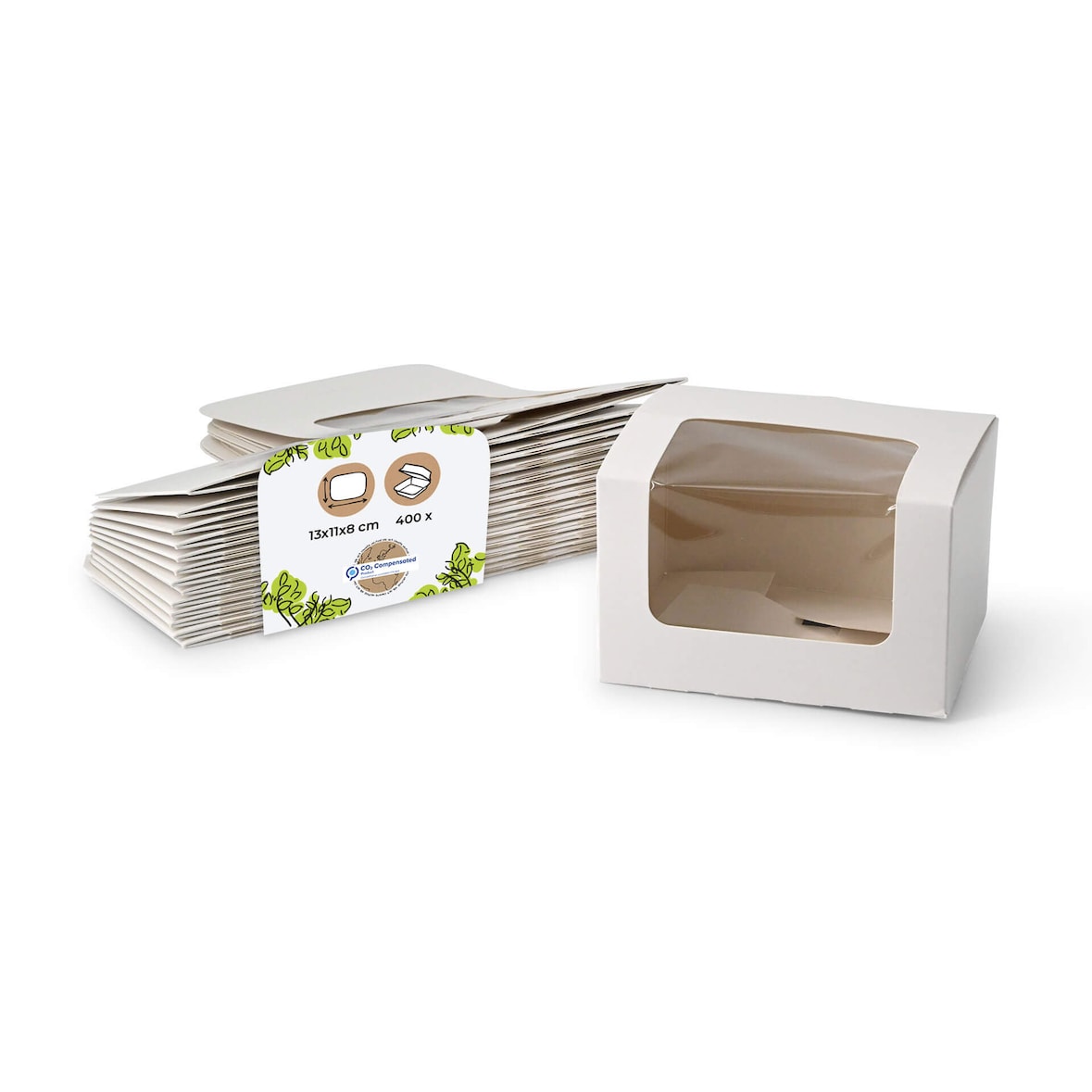 BIOZOYG 400 Stück Tortenboxen rechteckig 13x11x8 cm mit Sichtfenster aus Zellulose Kuchenschachtel, Gebäckbox mit umweltfreundlichem Material