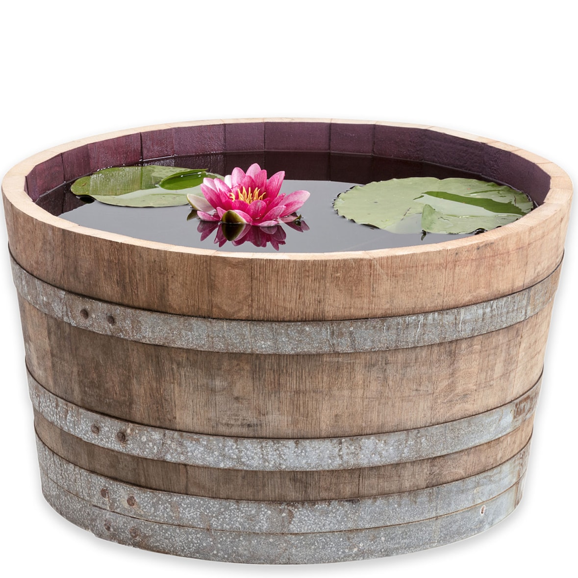 Halbiertes Weinfass als Miniteich - D70cm H40 100L Inhalt Natur ohne Bohrung