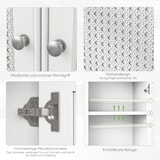 thumbnail of Badezimmerschrank freistehend 86x67x30 cm mit Rattantür und verstellbarem Einlegeboden, Stauraumschrank MDF Weiß für Bad Küche Wohnzimmer