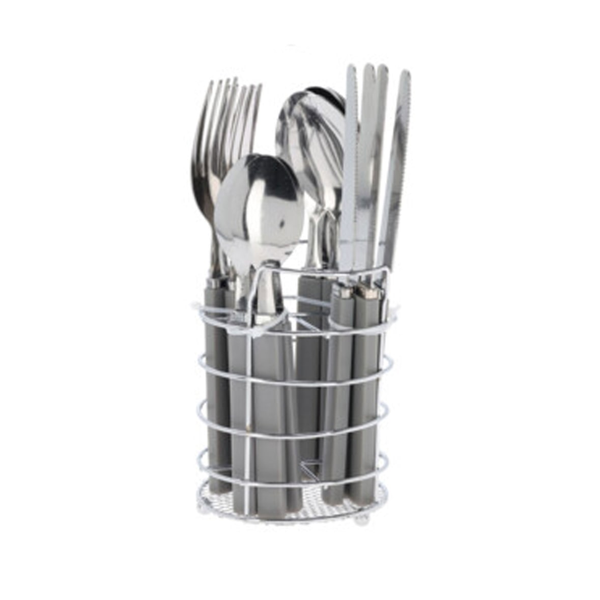 WellHome - Juego de 17 Cubiertos en Soporte - Acero Inoxidable con Mango de PP