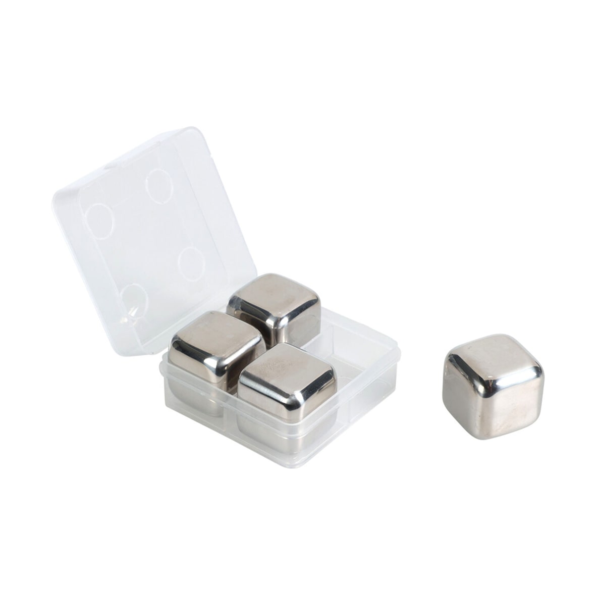 WellHome - Cubitos de Hielo de Acero Inoxidable - Set 4 Piezas en Caja con Clip Ø2,7cm