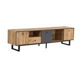 thumbnail of Lowboard 190x40x50 cm mit LED-Beleuchtung, Glastrennwand und Stabile Eisenbeine, modernes Design in Grau und Schwarz