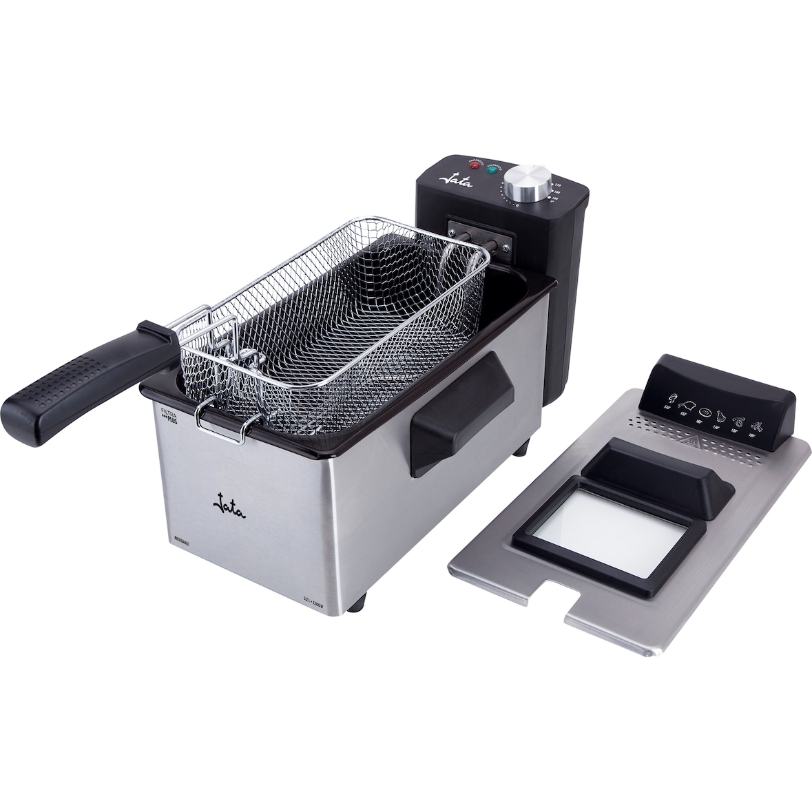 Freidora Jata FR680 100% desmontable. De 3,2 litros. Malla especial para filtrar el aceite. Antimezcla de sabores. Cestillo de gran capacidad