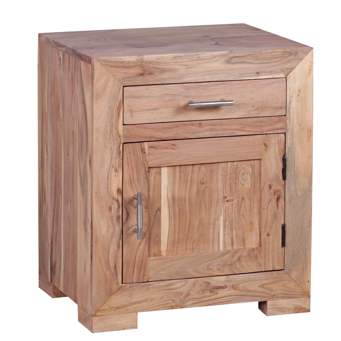 Nachttisch MUMBAI Massivholz Akazie Design Nachtkommode 60 cm mit Schublade und Tür Nachtschrank für