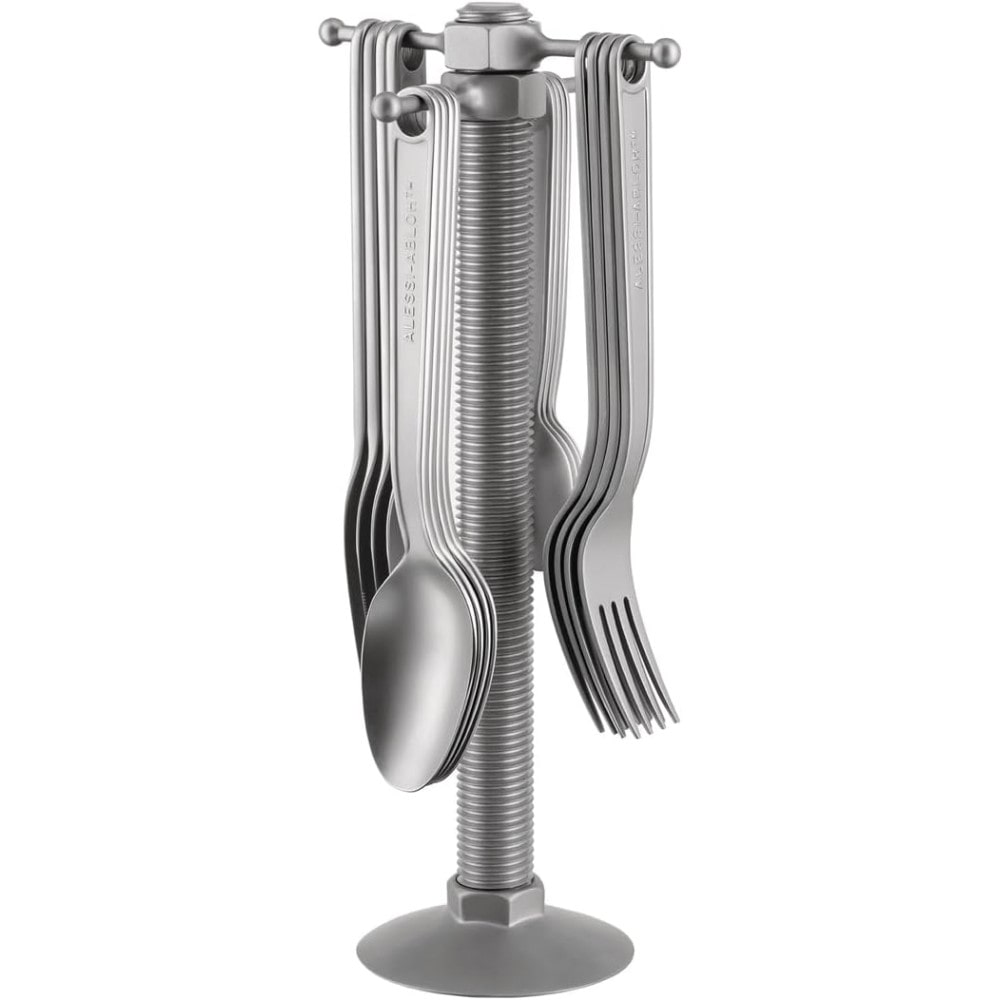 alessi posate con portaposate conversational objects set 16 pz in acciaio satinate diametro 10 cm altezza 30 cm