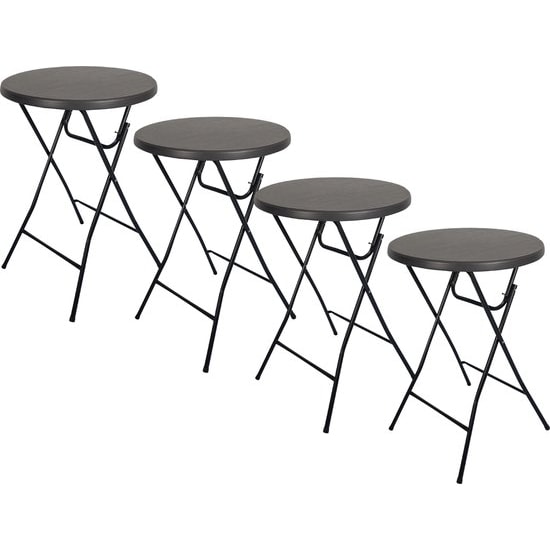 BRASQ Statafel Set van 4 Zwart ø80 x 110 cm - Bartafel - Vouwtafel - Inklapbaar van kunststof en metaal voor binnen en buiten