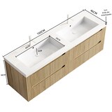 thumbnail of Badezimmer-Waschtisch 53×160×46 cm mit 2 integrierten Waschbecken aus Kunststein im weißen Eichen-Look, mit Soft-Close-Schubladen
