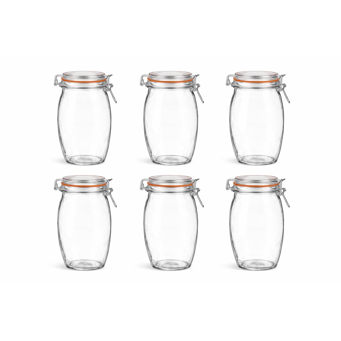 Set van 6 Bolvormige Glazen Weckpotten 1900 ml