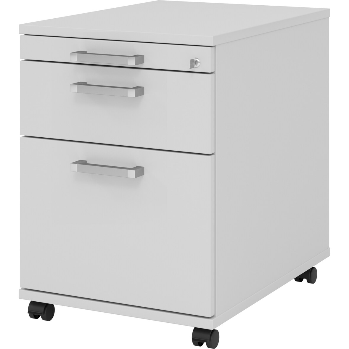 bümö Rollcontainer mit Hängeregistratur, Container abschließbar aus Holz in grau - Rollwagen für's Büro mit Hängeregister als Schreibtisch