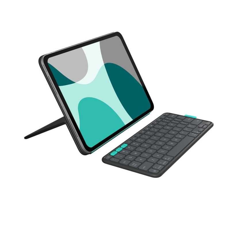 Étui clavier Flip Folio polyuréthane texturé gris foncé et turquoise 11 pouces Logitech