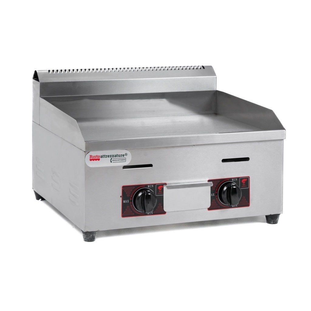 Fry top, Griglia a Gas Professionale da Banco, in Acciaio Inox - Piastra liscia - 55 x 50 x 40h cm