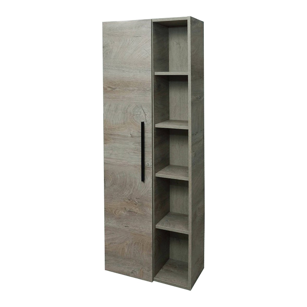 Dmora Säule für das Badezimmer LosAngeles, Säulenschrank für Badezimmer mit 1 Tür, Hängeschrank mit 5 Einlegeböden, 51x25h135 cm, Eiche