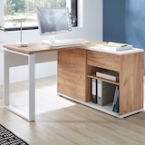thumbnail of bümö Schreibtisch 120x60 cm mit integriertem Sideboard in Weiß-Eiche, Eckschreibtisch mit Schubladen & Regal - Winkelschreibtisch L-Form, PC Tisch,
