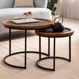 thumbnail of Couchtisch FineBuy Wohnzimmertisch 2er Set Rund Holz / Steinoptik Satztisch