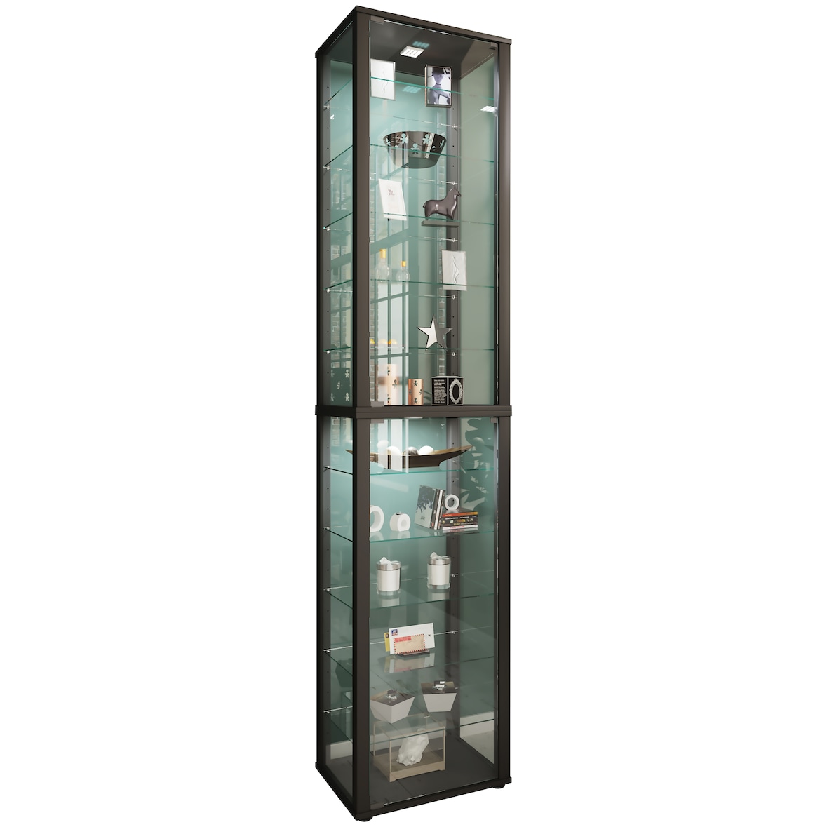 VCM Standvitrine Kavisa Schwarz H. 227 x B. 50 x T. 38 cm
