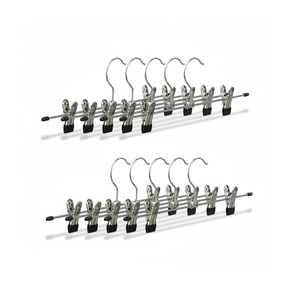 Relaxdays Hosenbügel Metall, 10er Set Rockbügel, Klemmbügel verstellbar, Kleiderbügel, HBT 9x35,5x2,5 cm, silber/schwarz