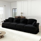thumbnail of Sofa 4-Sitzer Mid-Century-Chenille Schwarz 350x83x93 cm mit abnehmbarem Rüschenschürze und komfortablen Sitz